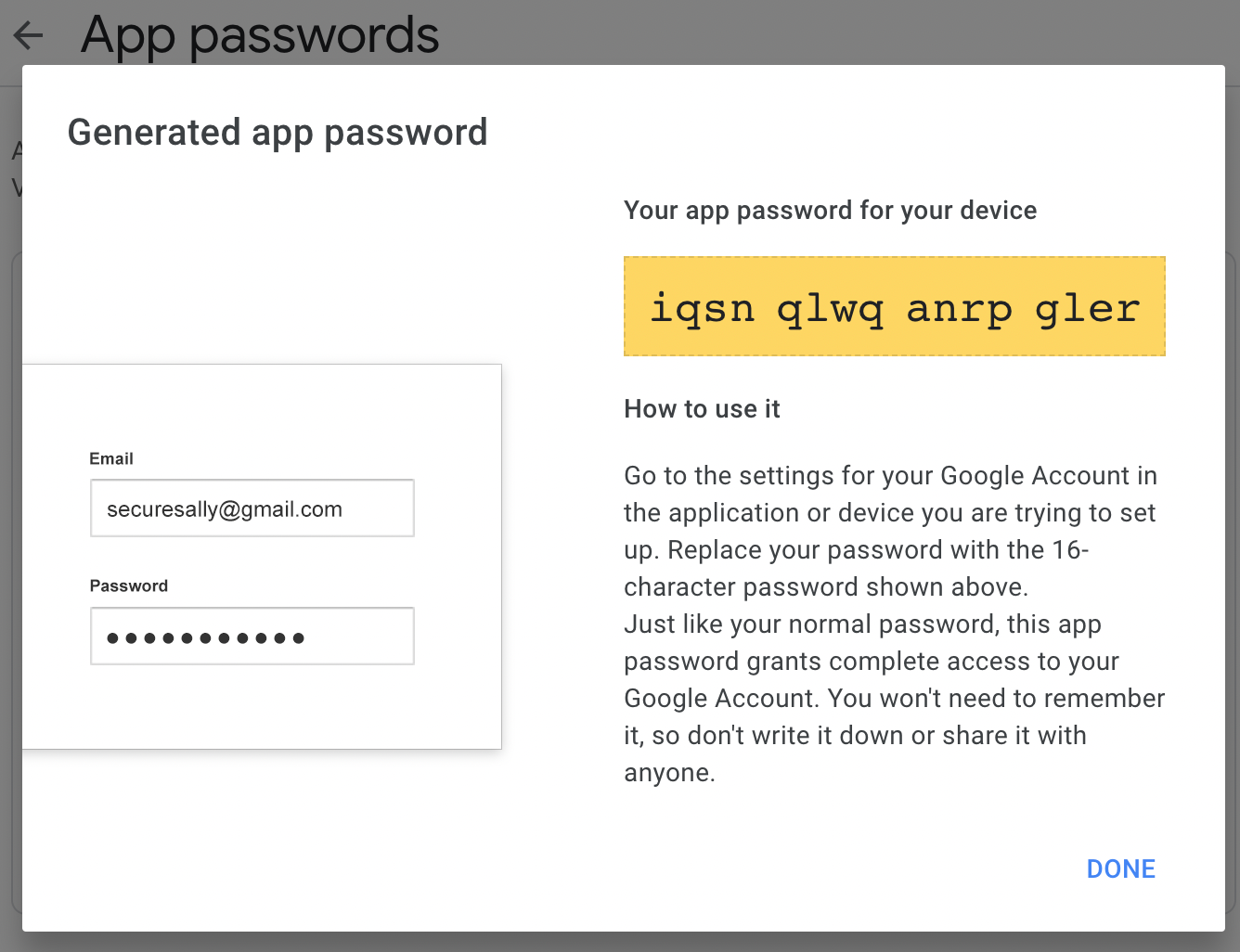 Copy App password for Gsuite SMTP